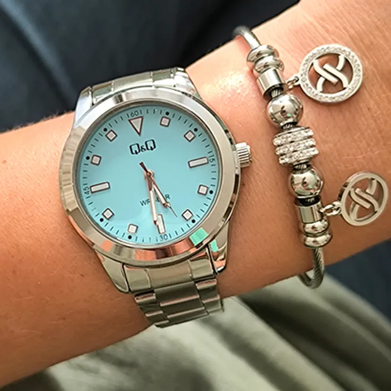 Q&Q Ice Blue Dial Quartz Ladies Watch- Q35B-008PY